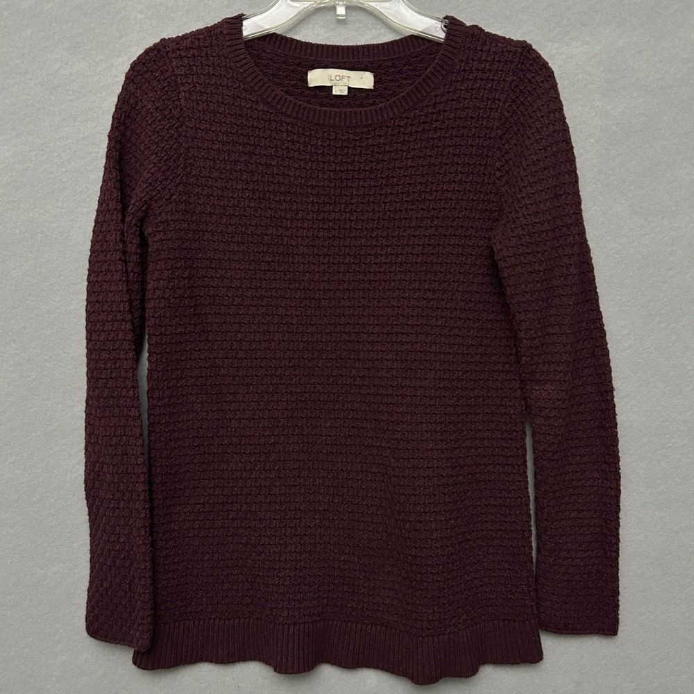LOFT Women S Sweater Purple Waffle Knit Long Sleeve Cotton Preppy Dark Academia